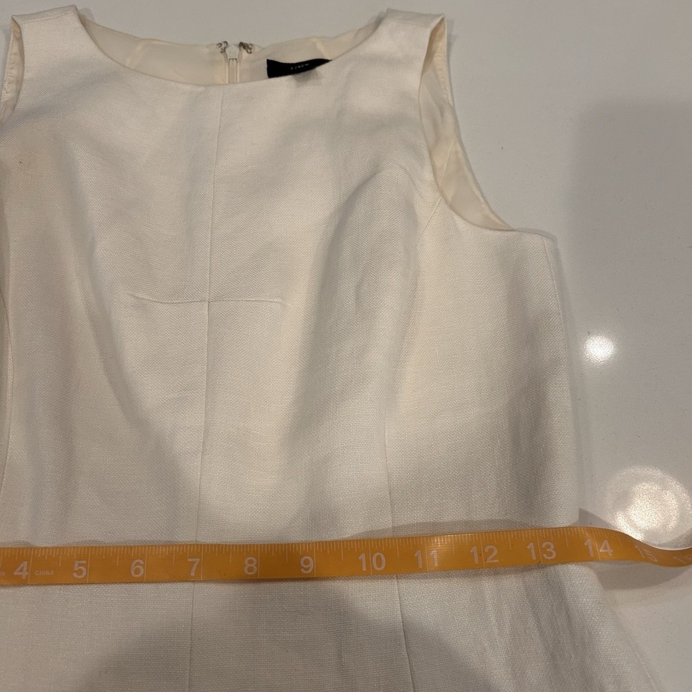 J.Crew 365 Ivory 100% Linen A Line Dress Pleated Sleeveless Work Luxe Minimal 2 - Picture 8 of 10